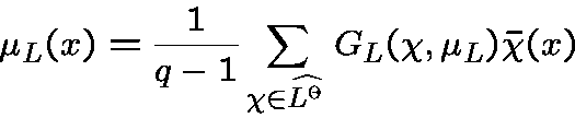 \begin{displaymath}\mu_L(x)=\frac 1{q-1} \sum_{\chi\in\widehat{L^{\times}}}G_L(\chi,\mu_L)\bar\chi(x)\end{displaymath}