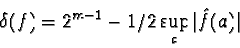 \begin{displaymath}\delta(f)=2^{m-1}-{1/2} \sup_{a} \vert \hat f(a) \vert\end{displaymath}